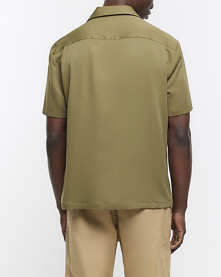 Khaki regular fit revere short sleeve shirt | River Island
