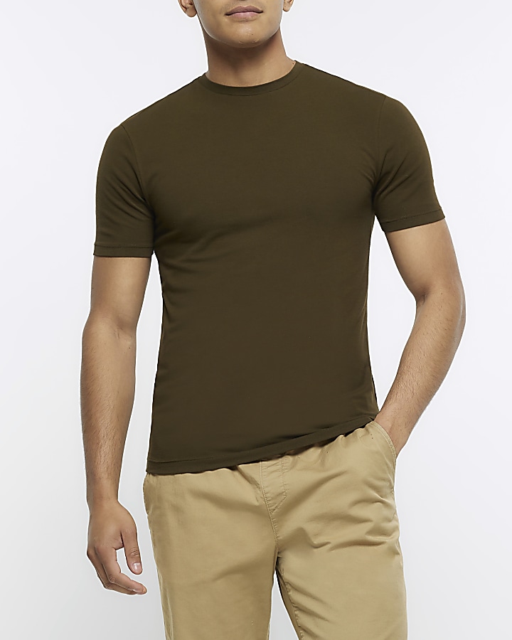 Khaki muscle sale fit t shirt