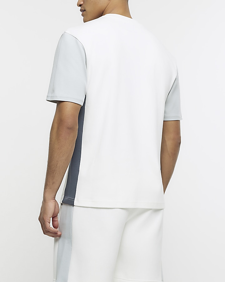 White regular fit colour block t-shirt