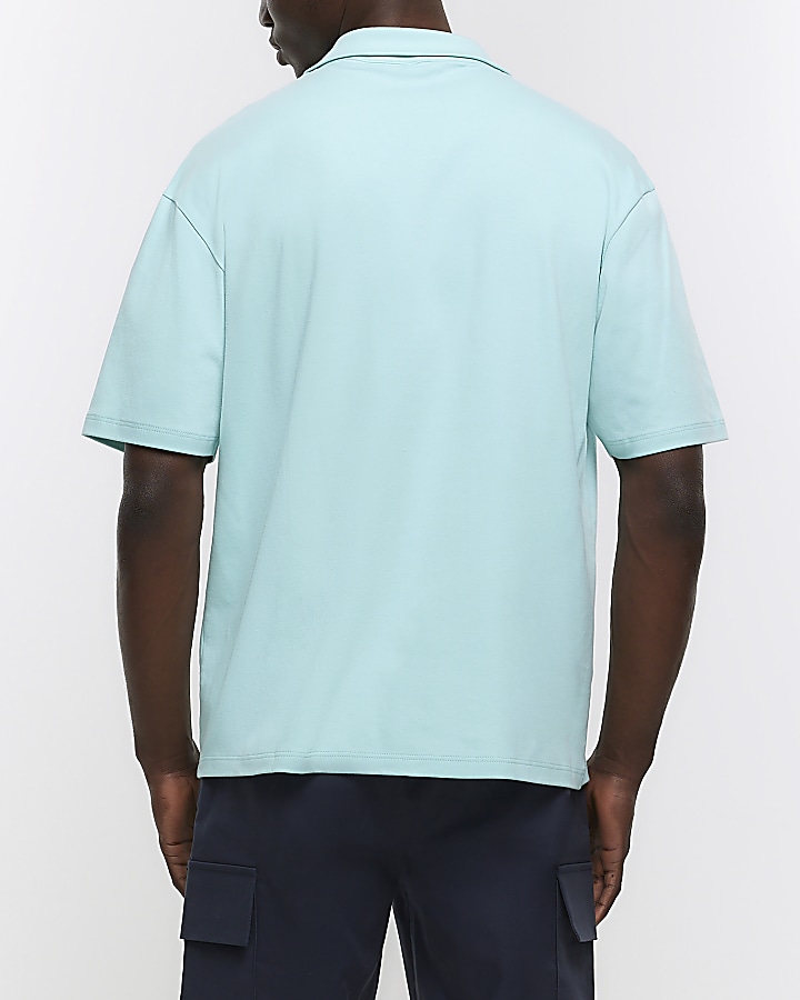 Blue regular fit jersey revere shirt | River Island