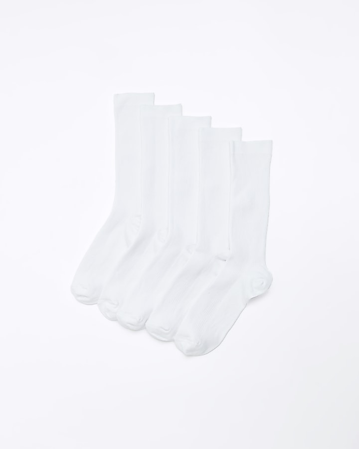 White multipack of 5 rib ankle socks