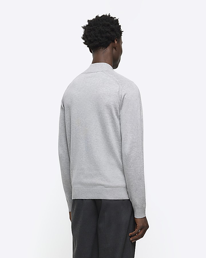 Grey slim fit half zip jumper