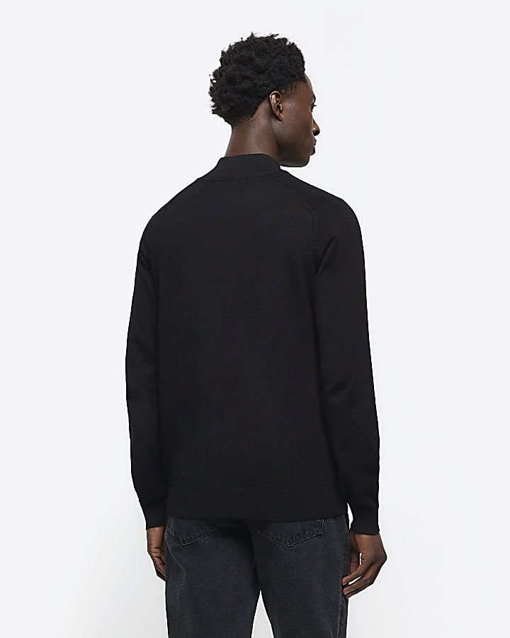 Black slim fit knitted half zip jumper | River Island