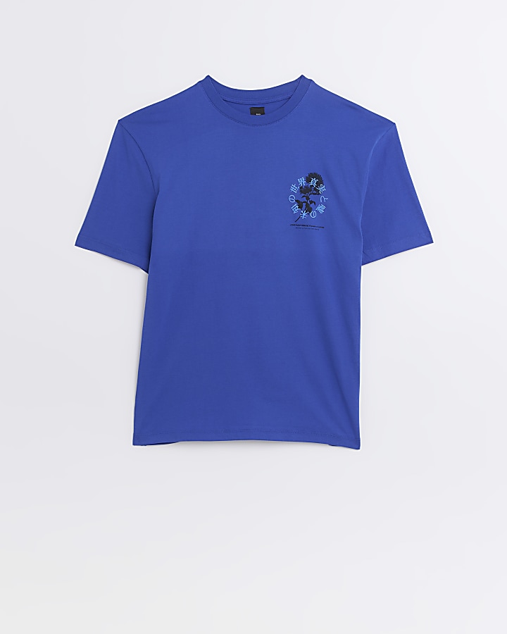 Blue regular fit Japanese graphic t-shirt