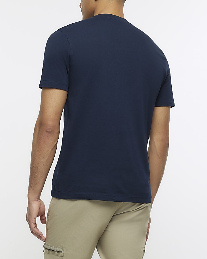 Navy slim fit t-shirt | River Island