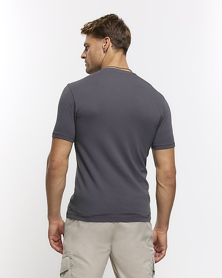 Grey muscle fit t-shirt | River Island