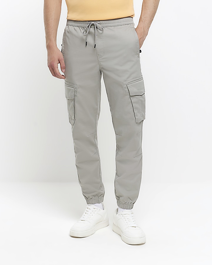 Washed grey regular fit cargo joggers | River Island
