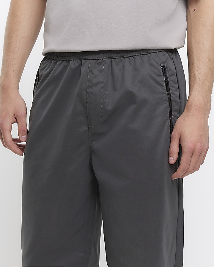 Grey regular fit pull on cuffed trousers | River Island