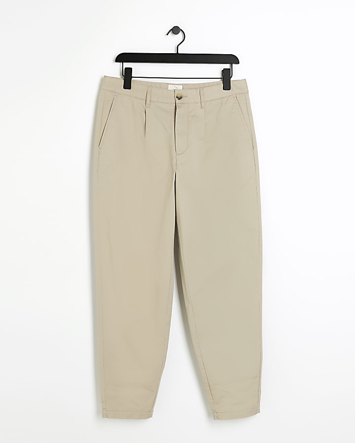Beige tapered fit casual chino | River Island
