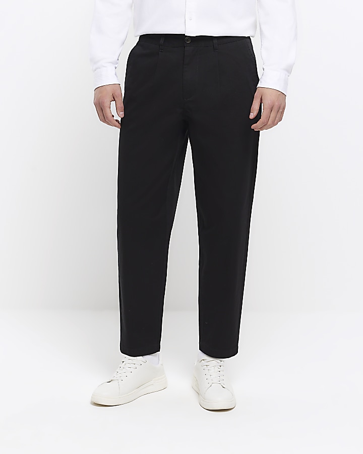 Black tapered fit casual chino | River Island