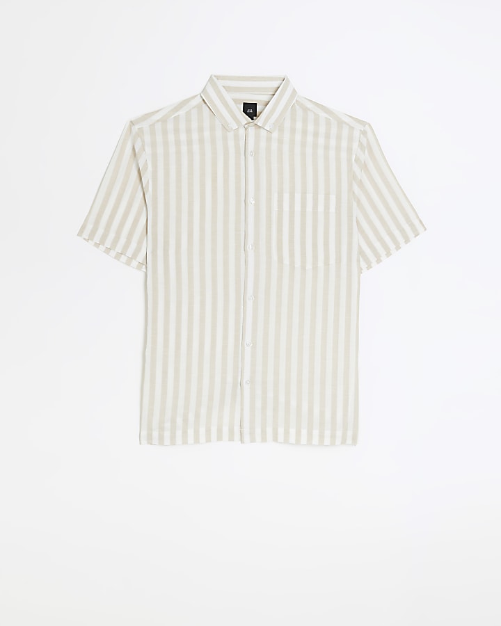 Stone regular fit linen blend striped shirt