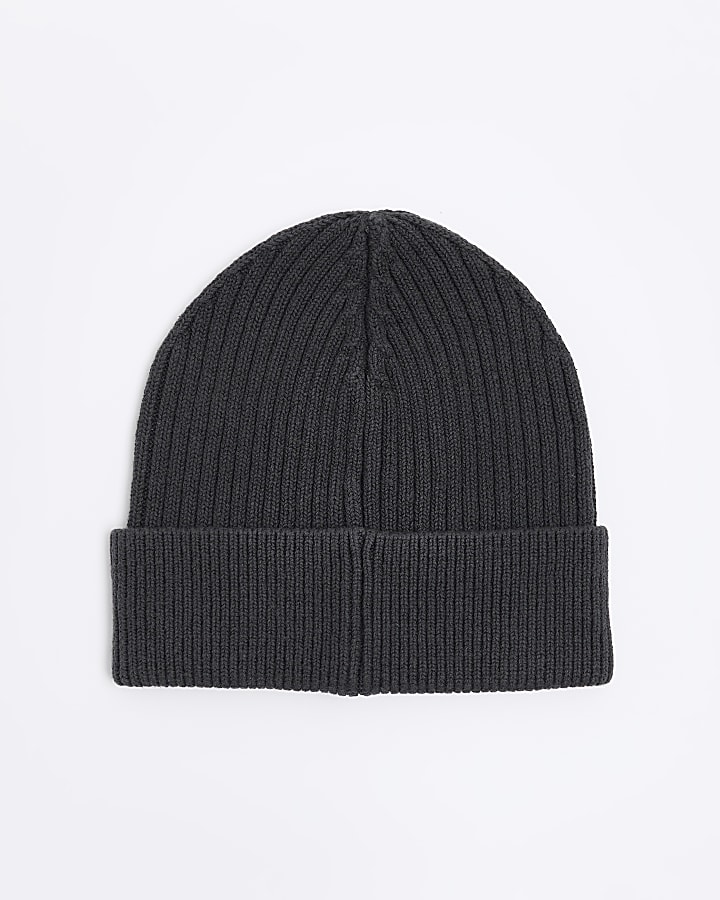 Dark grey rib beanie | River Island