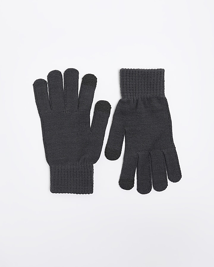 Grey knitted touch screen gloves River Island