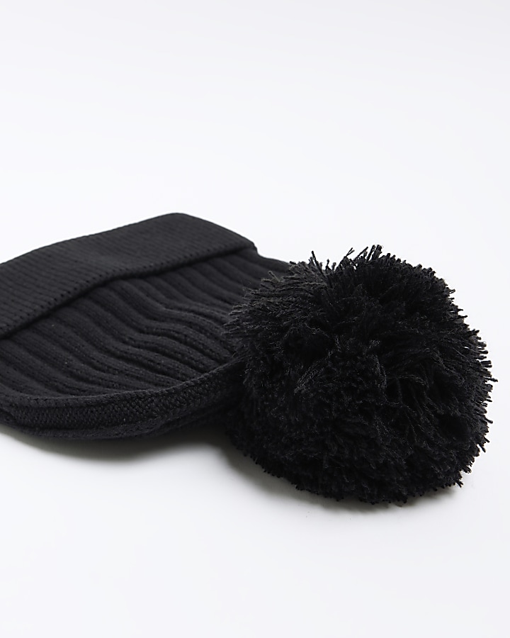 Black knitted bobble beanie