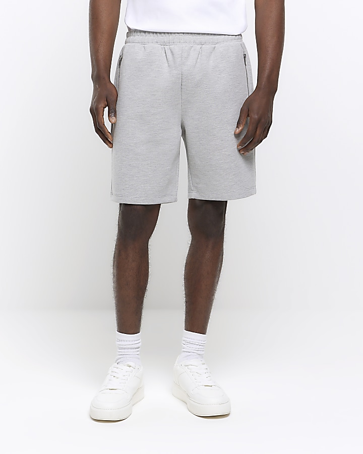Grey regular fit neoprene smart shorts