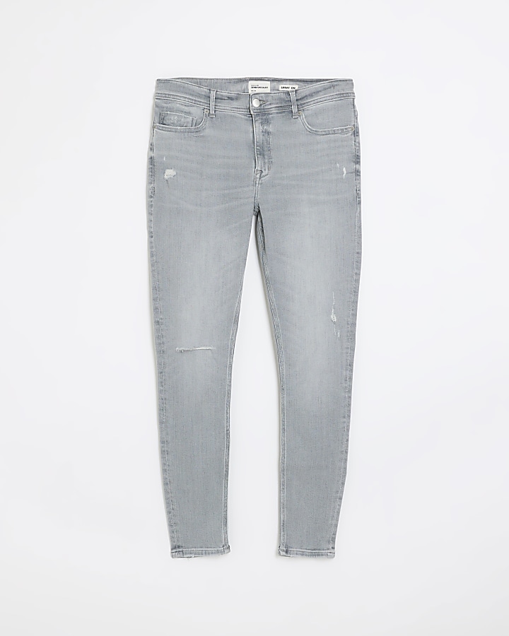 Grey super skinny fit spray on ripped jeans