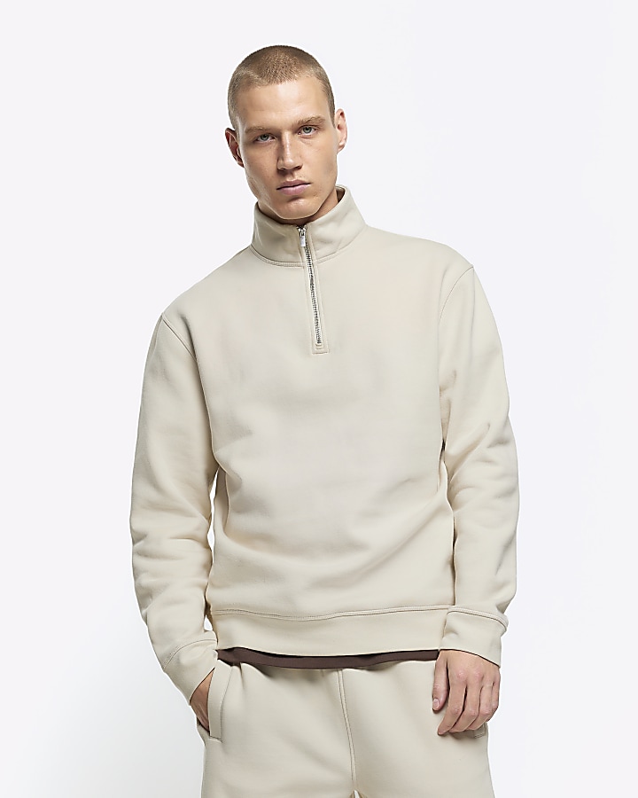 Ecru regular fit half zip sweatshirt