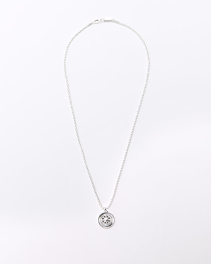 Silver compass necklace