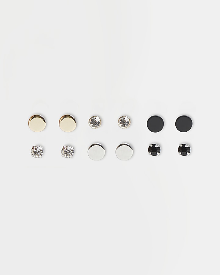 6PK silver colour crystal stud earrings
