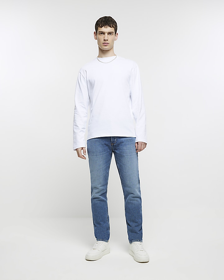 Washed blue slim fit jeans | River Island