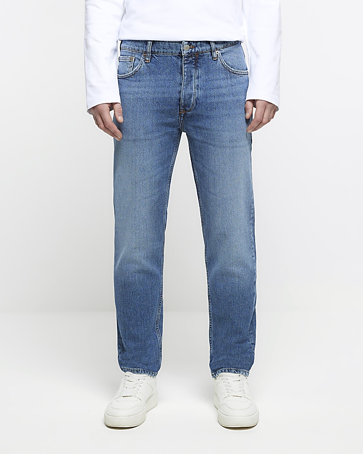 Washed blue slim fit jeans | River Island