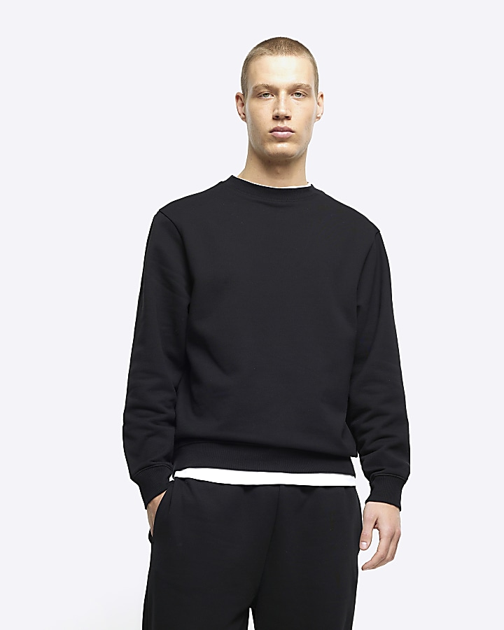 Black regular fit long sleeve sweatshirt | River Island