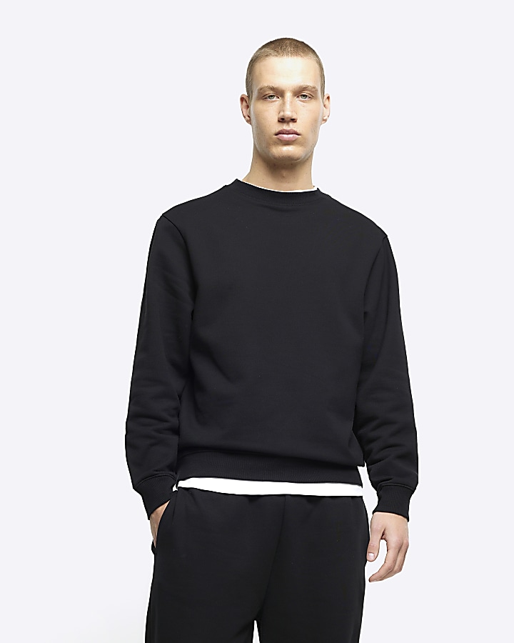 Black regular fit long sleeve sweatshirt