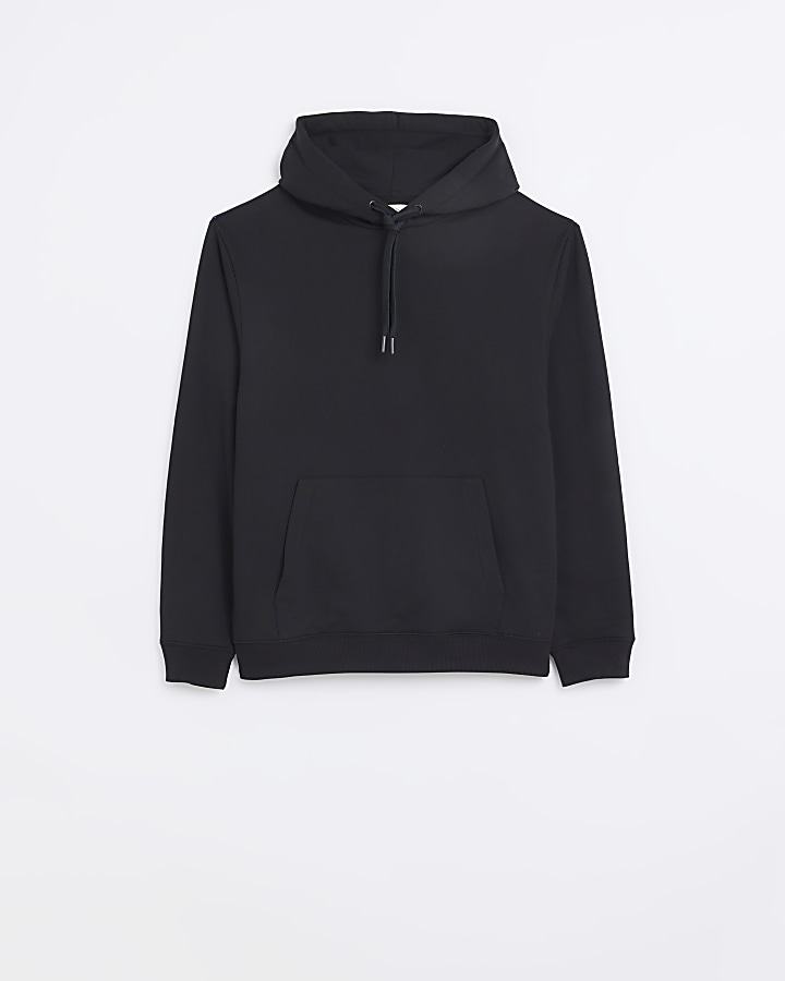 Black regular fit plain hoodie