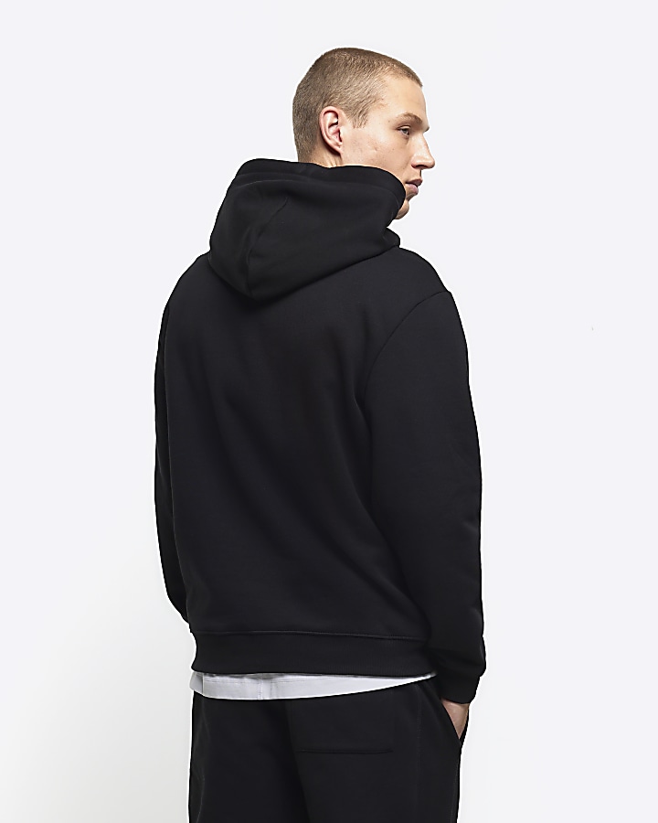 Black regular fit plain hoodie