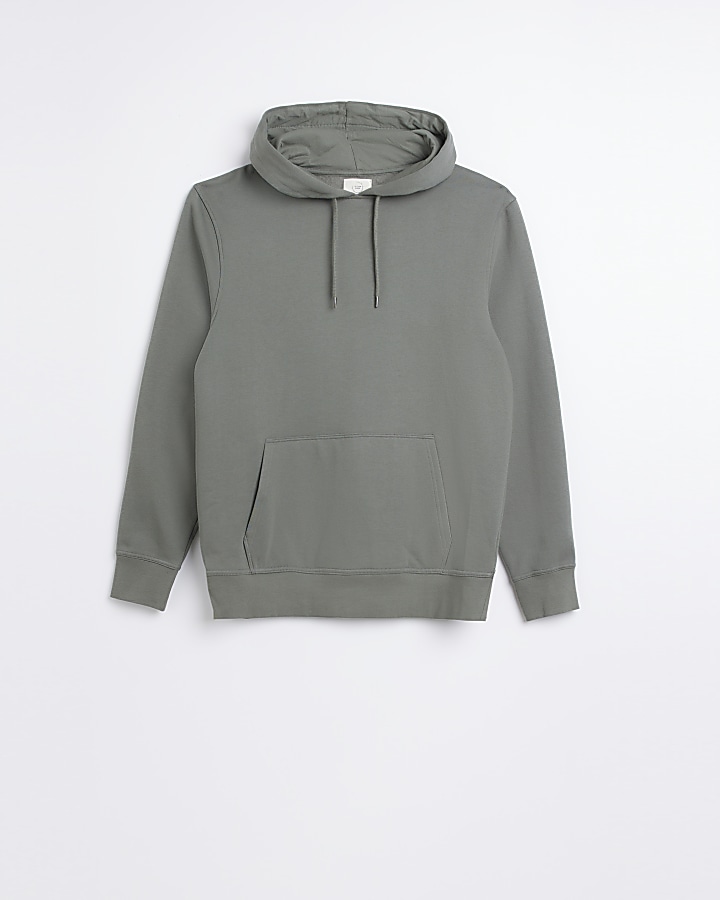 Khaki slim fit plain hoodie