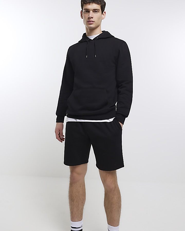 Black slim fit casual shorts | River Island
