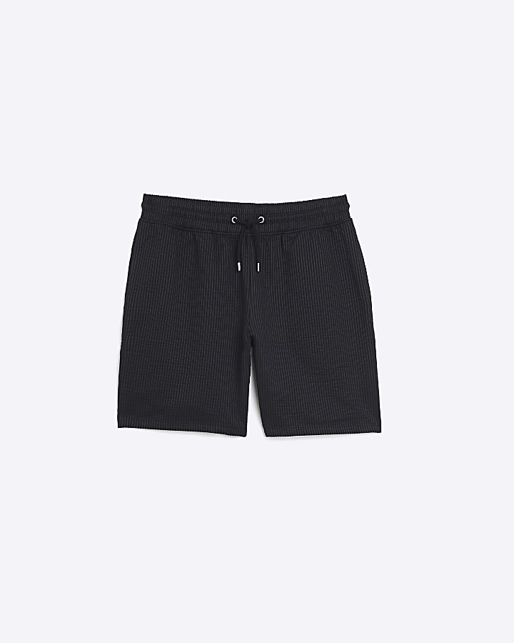 Black slim fit seersucker shorts