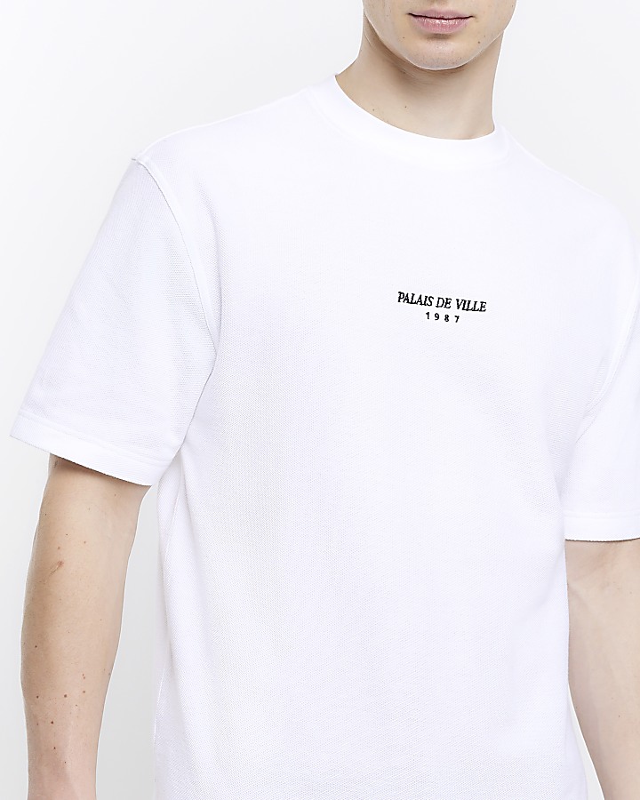 White regular fit pique embroidered t-shirt | River Island