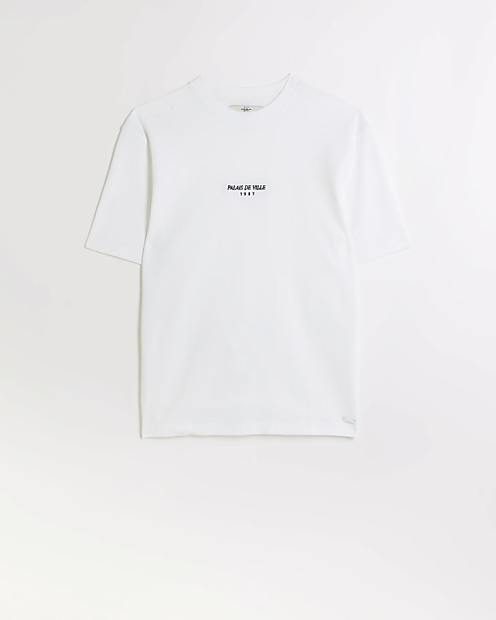 White regular fit pique embroidered t-shirt | River Island