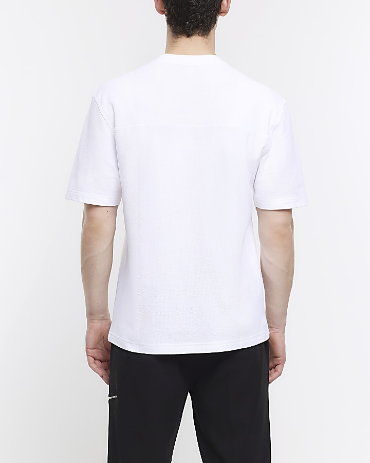 White regular fit pique embroidered t-shirt