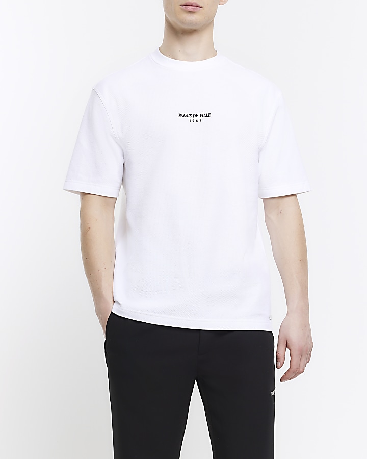 White regular fit pique embroidered t-shirt