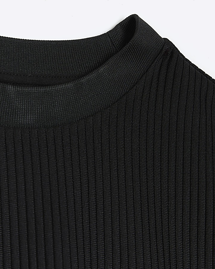 Black regular fit plisse t-shirt | River Island