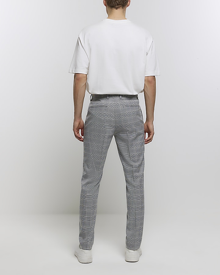 Grey slim fit check trousers