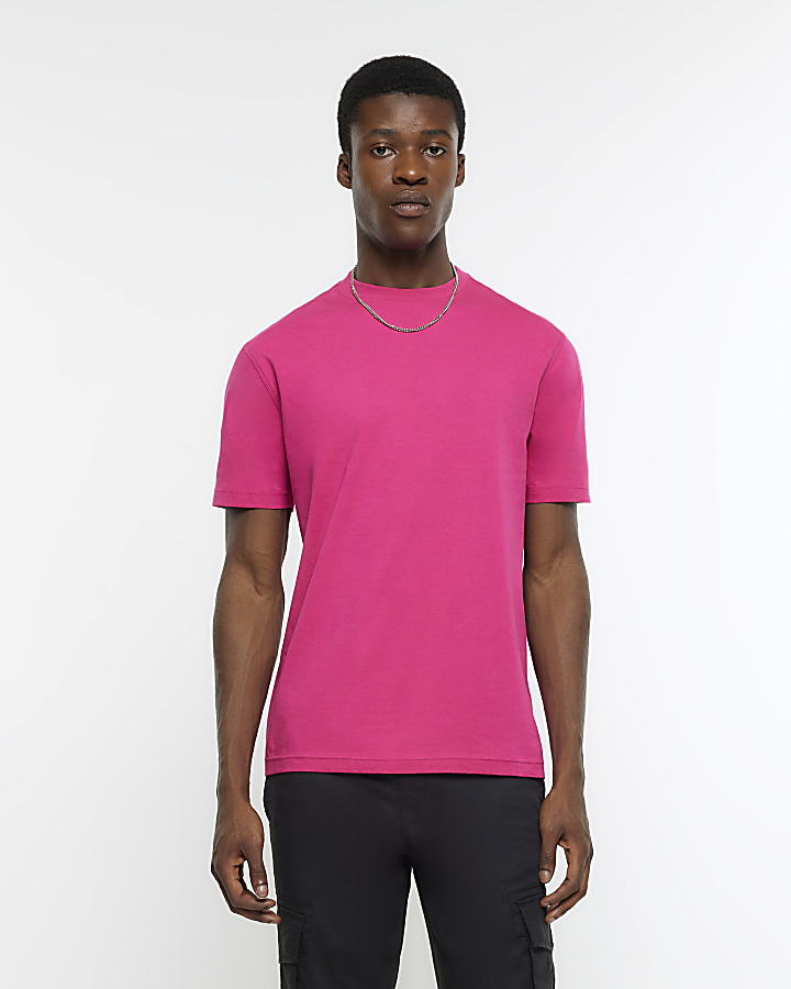 Pink slim fit t-shirt | River Island