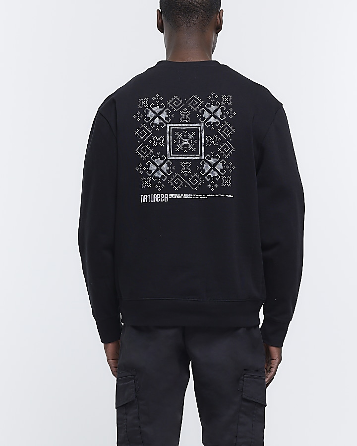 Black regular fit stitch detail sweatshirt
