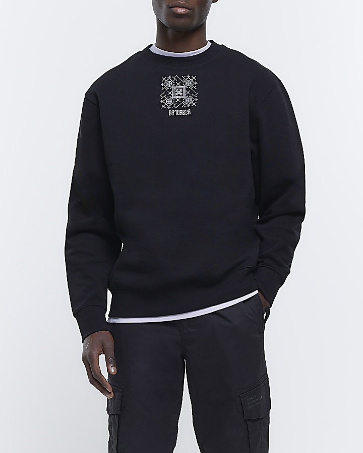 Black regular fit stitch detail sweatshirt
