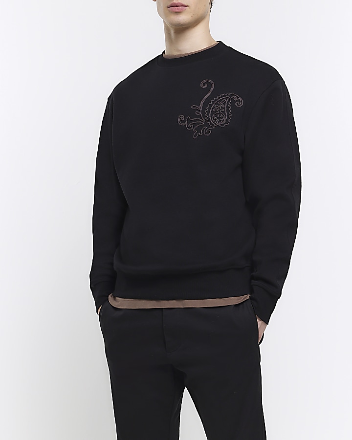 Black regular fit embroidered sweatshirt