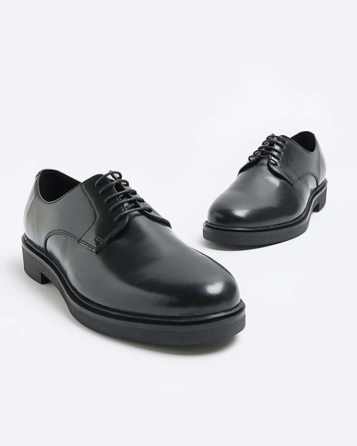 Black leather chunky sole derby shoes