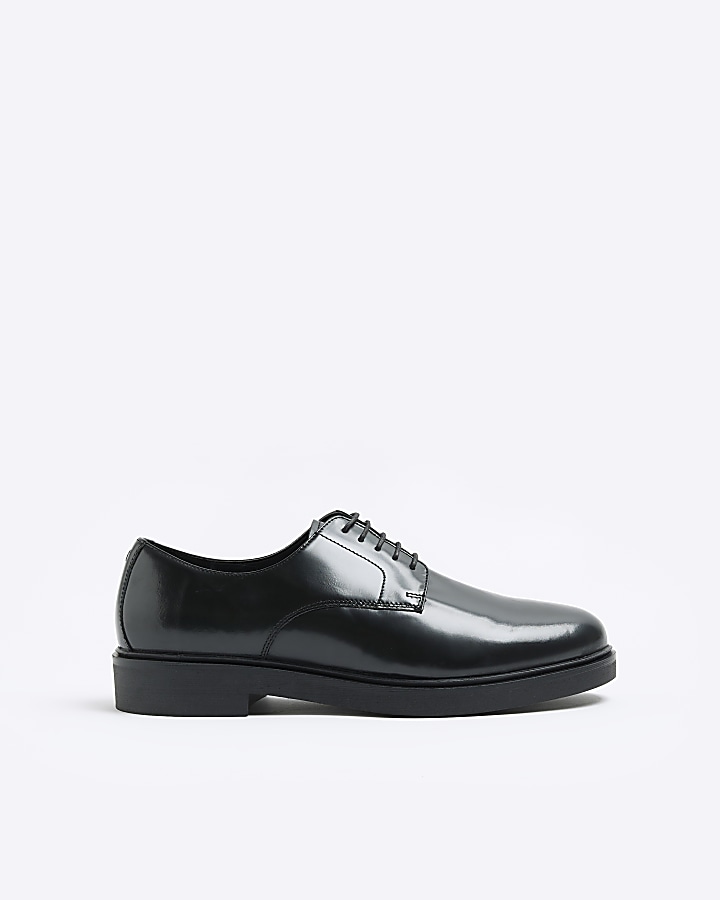 Black leather chunky sole derby shoes