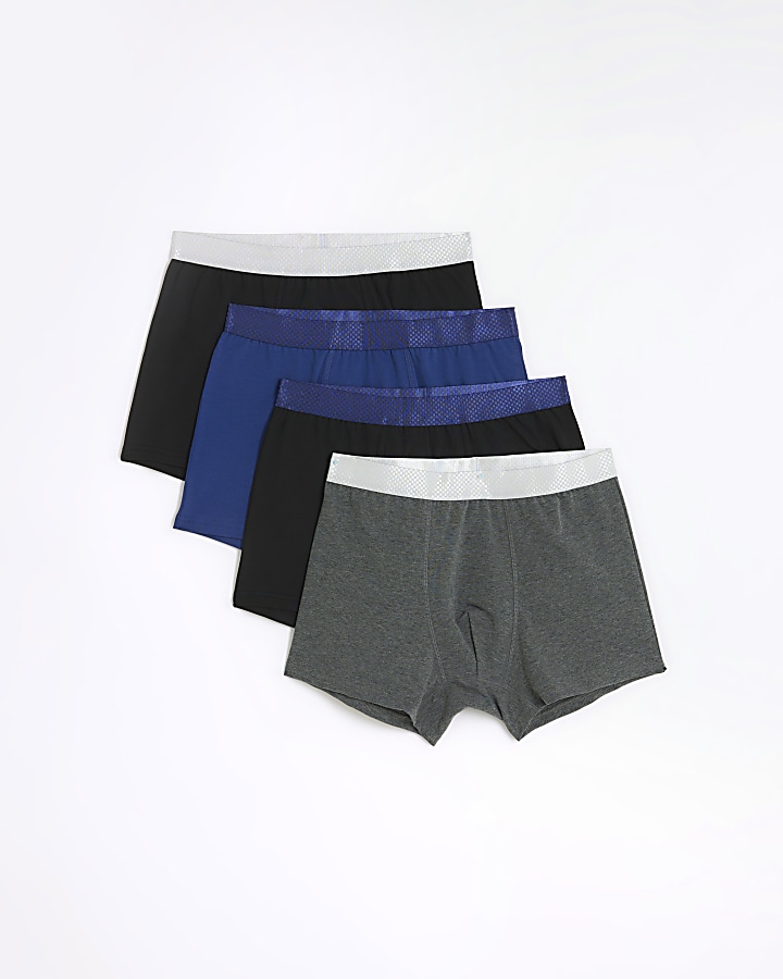 4PK Blue and Grey cotton stretch trunks | River Island
