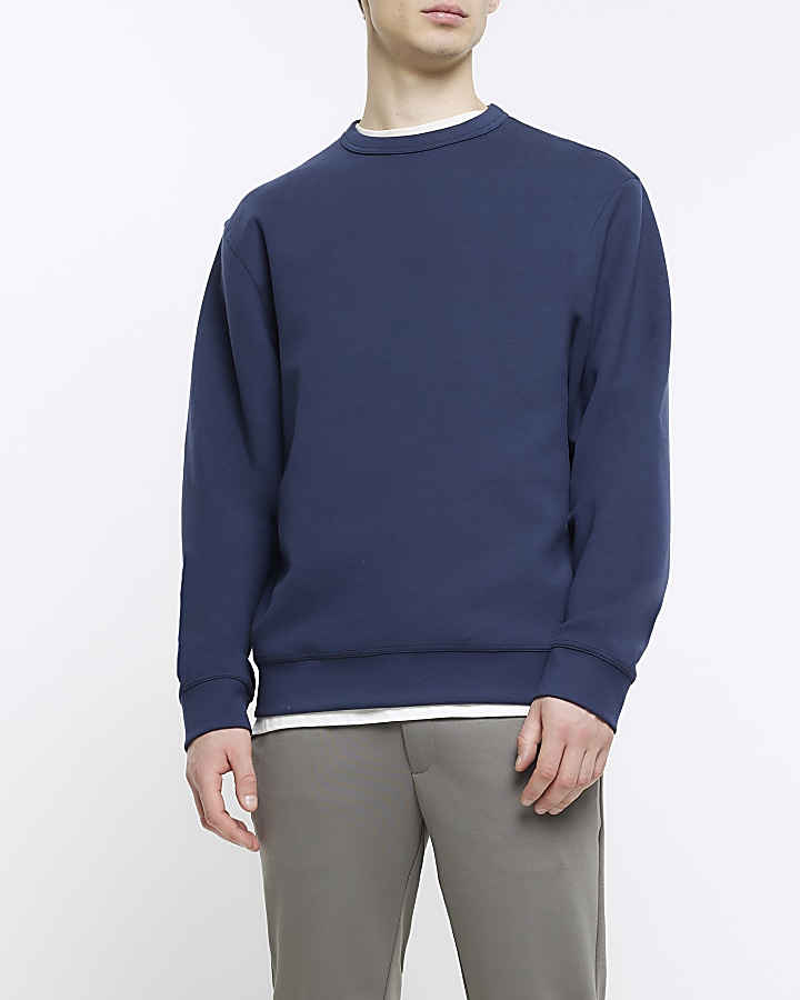 Navy regular fit neoprene smart sweatshirt | River Island