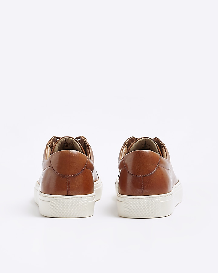Brown leather lace up trainers