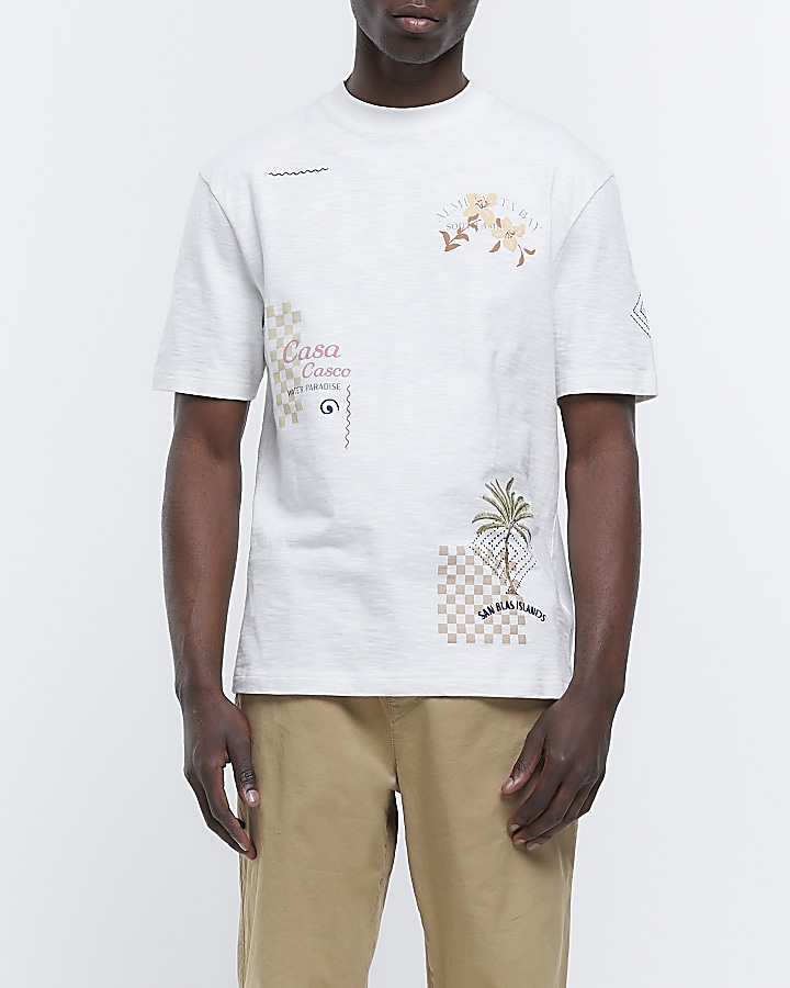 Ecru regular fit graphic prints t-shirt | River Island