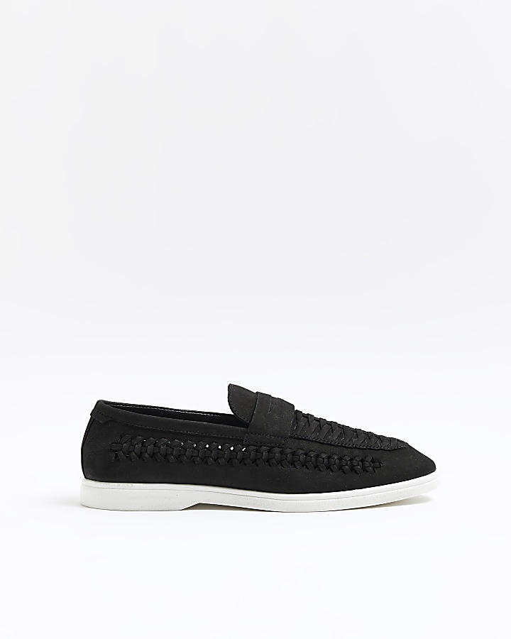 Mens black hot sale woven loafers