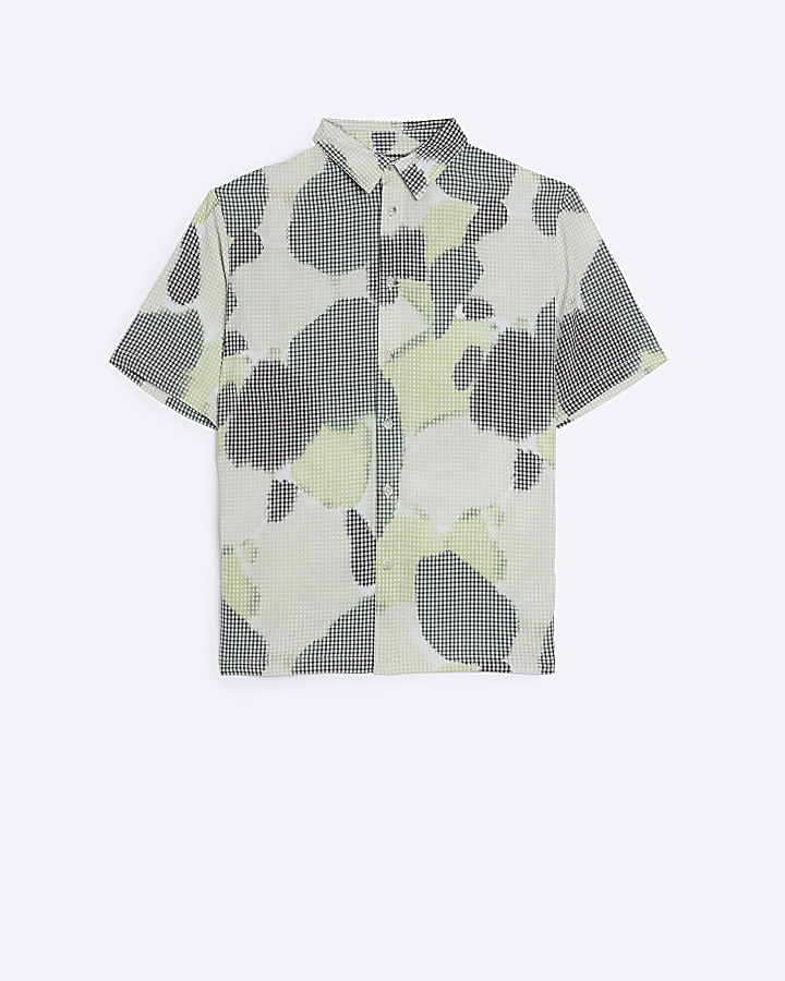 Green regular fit abstract short sleeve shirt